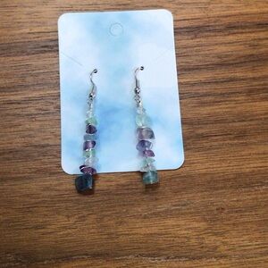 Fluorite chips and crystal wire wrapped drop earrings